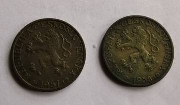 Dwie monety czechosłowackir 1 korona 1956 r 1957r.