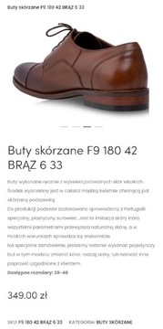 Buty męskie, skórzane, ciemny brąz, rozm. 47