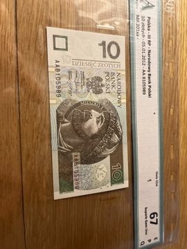 10 ZŁOTYCH 2012 seriaAA GDA 67 EPQ