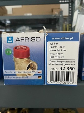 Zawór bezpieczeństwa AFRISO 1,5 bar 3/4'' 1'' C.O