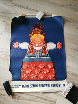 Duży plakat PRL Targi Sztuki Ludowej Krakow 1977 Polski Folklor