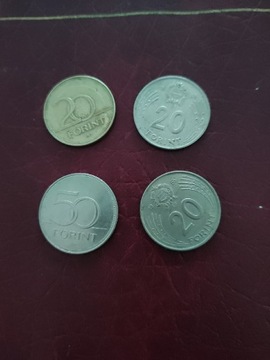 Węgry 20 forint 1985,89,93 + 50 forintów 1995