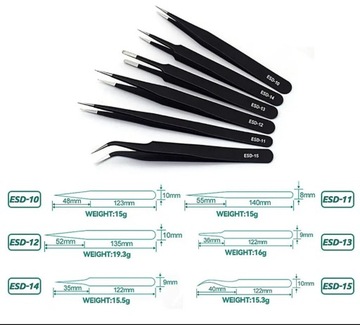 Zestaw 6 szt. Pęset, Pęseta, Pincety ESD