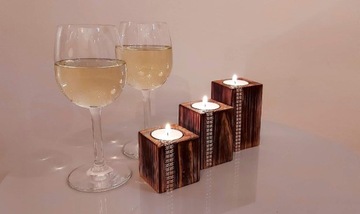 Prezent święta komplet świeczników tealight drewno