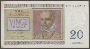 Belgia 20 franków 1956 - stan bankowy UNC -