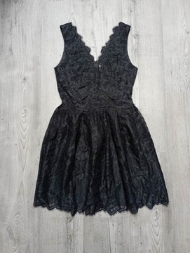 H&M czarna koronkowa rozkloszowana sukienka 36 S