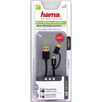 HAMA Kabel 2w1 MicroUSB z USB-C Czarny 1M