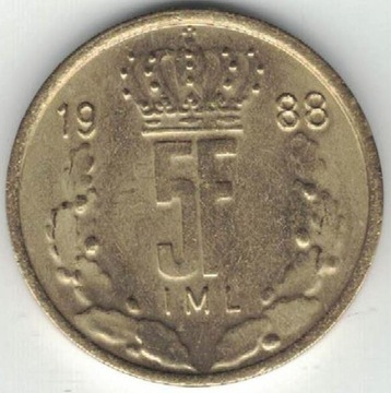 Luksmburg 5 franków 1988 24 mm