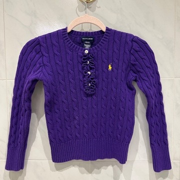 Ralph Lauren – fioletowy sweterek z falbankami