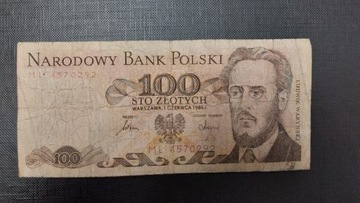 Banknot 100 zł z 1986r, Seria ML