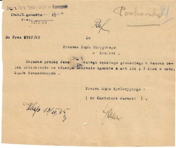 Pismo Prezesa SA Rzeszów-1945r na druku z 1913r