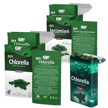 Chlorella 1320tbl + zielony jęczmień  600tbl + pud