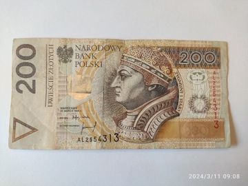 Banknot 200 zł 1994 AL2554313 drukowany w Londynie