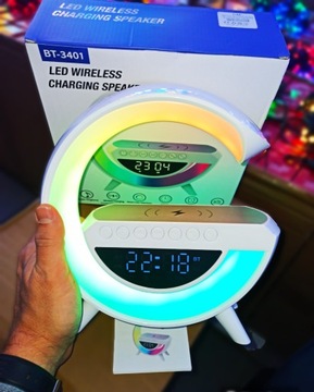 Lampka led BT-3401 RGB ładowarka ind.zegar głośnik