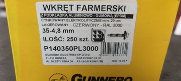 Wkręty Farmery Gunnebo Czerwone RAL 3000 -250szt.