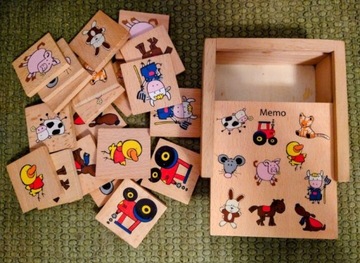 Gra Memo Tchibo  zwierzęta drewniane 20 elementów pudełko stan idealny