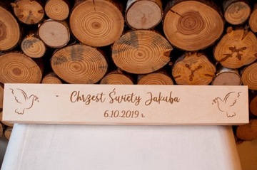 Grawerowane drewniane pudełko na świecę - Chrzest