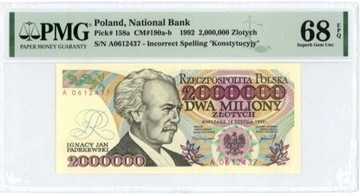 2.000.000 złotych 1992 r.  A PMG 68 EPQ 