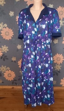 sukienka długa maxi vintage fioletowa w kwiaty