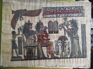Oryginalny papirus egipski w szklanej antyramie