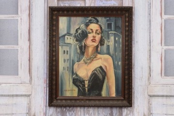 Tamara de Łempicka - Art Deco Kobieta w Gorsecie Nowy Jork - stary obraz
