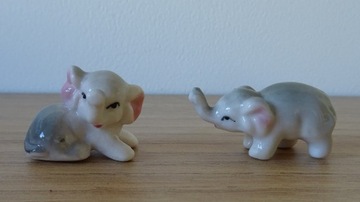Dwa porcelanowe słoniki mini