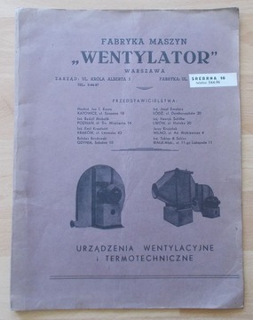 Fabryka Maszyn WENTYLATOR Warszawa 1930 reklama