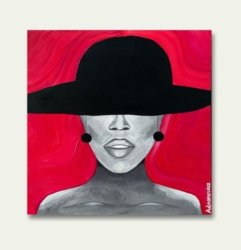 „Kobieta w kapeluszu n.2” Akryl na płótnie 50x50
