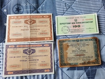 4 bony bon obligacje PRL 10,100,500,1000 zł 1971 r