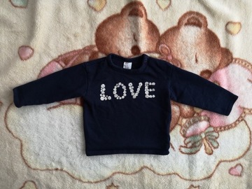 Granatowa bluza w kwiatki napis love H&M 80