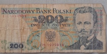 Banknot 200 zł Jarosław Dąbrowski 1988