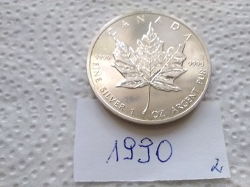 Maple Leaf Liść klonowy 1990 1 oz Ag  Real Foto