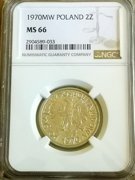 Moneta obiegowa prl 2zl jagody 1970r MS 66 
