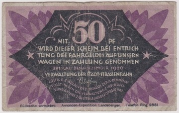 Breslau (Wrocław), 50 Pf, 1.12.1920 (Dame)