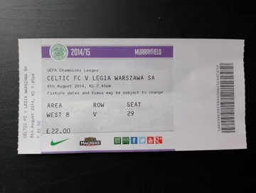 Bilet Celtic Glasgow - Legia Warszawa 2014-15