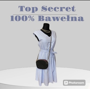 Sukienka szmizjerka Top Secret 100% bawełna błękitna z paskiem 36/38