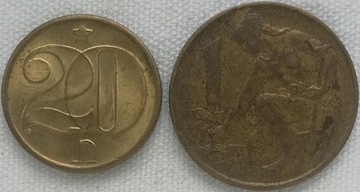 Czechosłowacja 20 haleru, 1 koruna 1980 KM#74 i 50