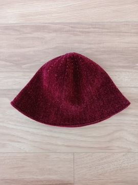 Bordowa welurowa damska czapka bucket hat 