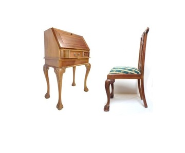 Zestaw biurka i krzesła, ręcznie rzeźbiony MAHOŃ
