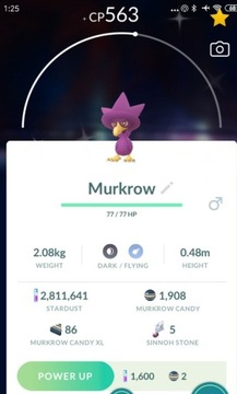 Pokemon go Shiny Murkrow  Wymiana Trade 30 days