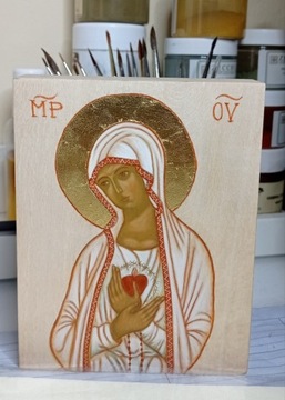 Pisana ikona Matki Bożej tempera 