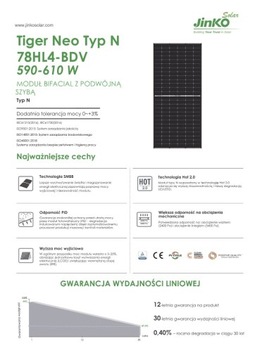 Moduł PV Jinko TigerNeo 615Wp 78HL4-BDV bifacjal