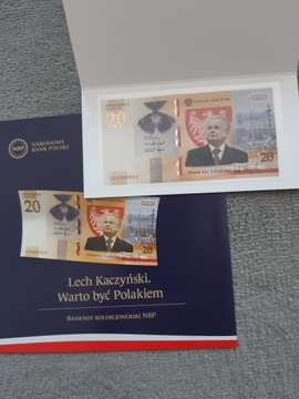 BANKNOT 20ZL LECH KACZYŃSKI Plus znaczek 