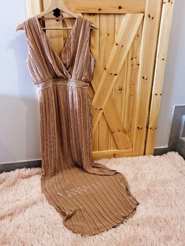 Długa suknia beż brąz M Zalando 