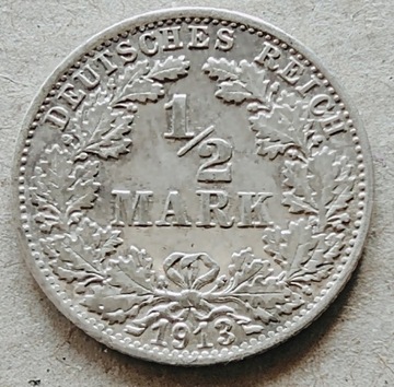 1/2 marki 1913 F   srebro 