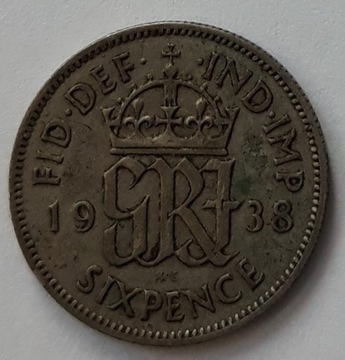 Wielka Brytania 6 pensów, 1938 ,Srebro
