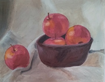 Jabłka, martwa natura, obraz olejny 30x24
