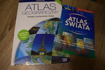 Dwa atlasy geograficzne , szkolne .