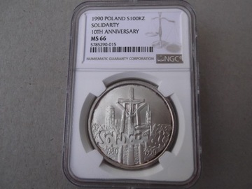 100000 zł. 1990 Solidarność  typ B  NGC MS66