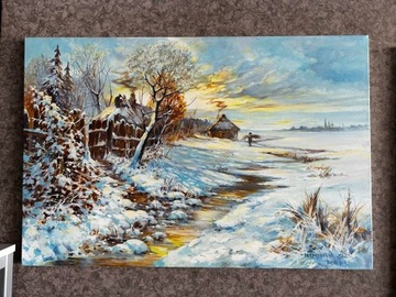 Obraz na płótnie 90x60cm krajobraz zimowy